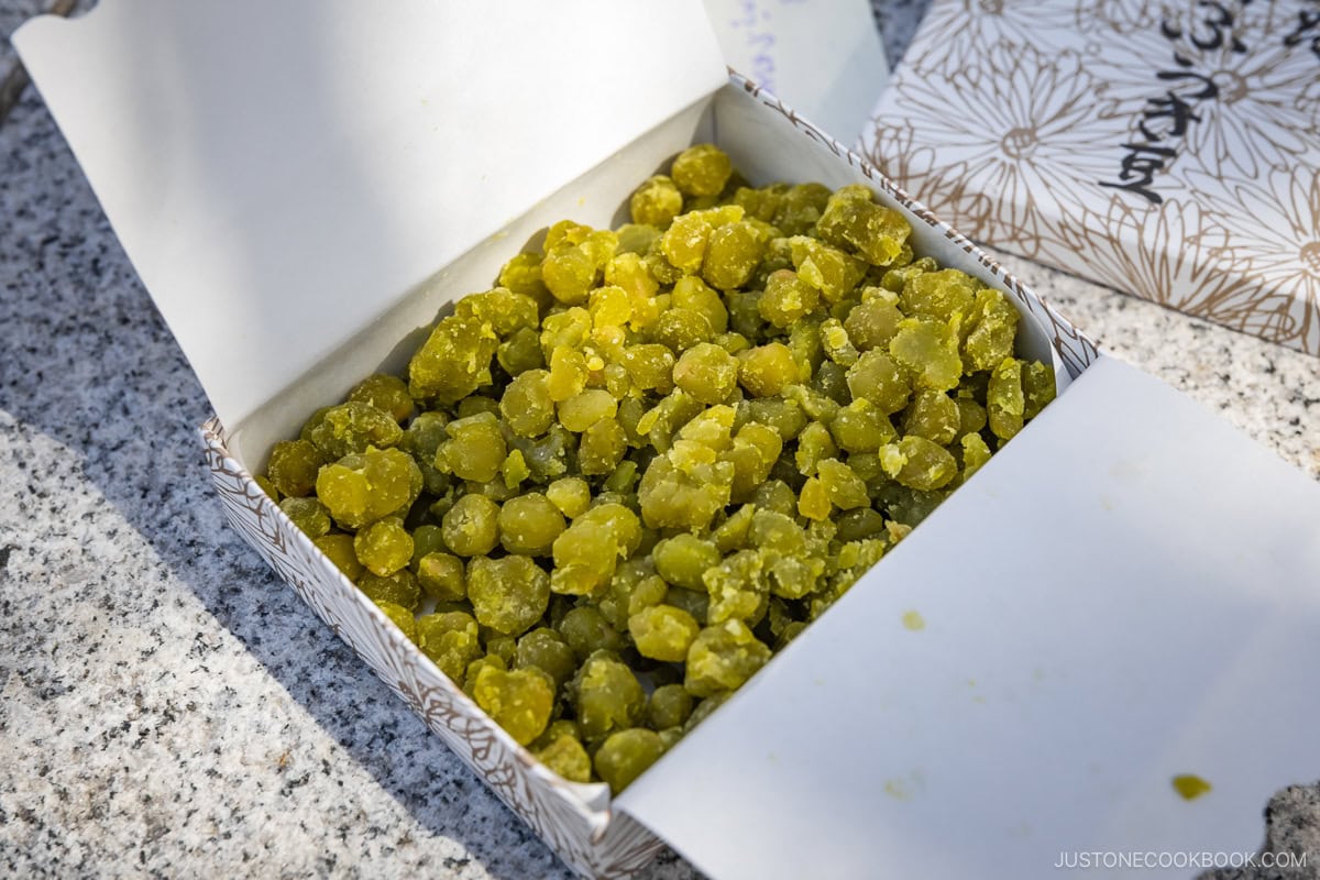 Boiled and sweetened beans in a box