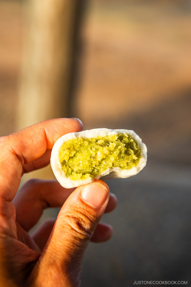 Mochi filled with green bean paste