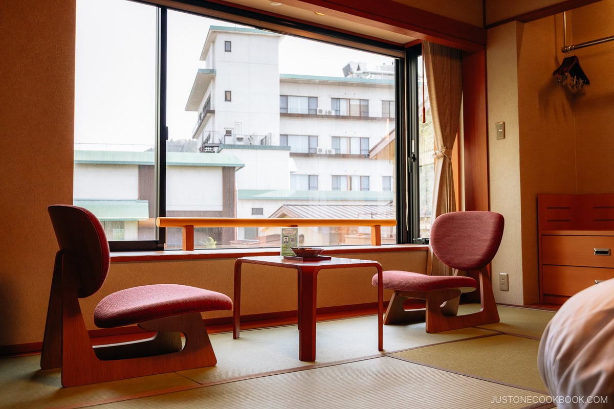 Hotel room sitting area
