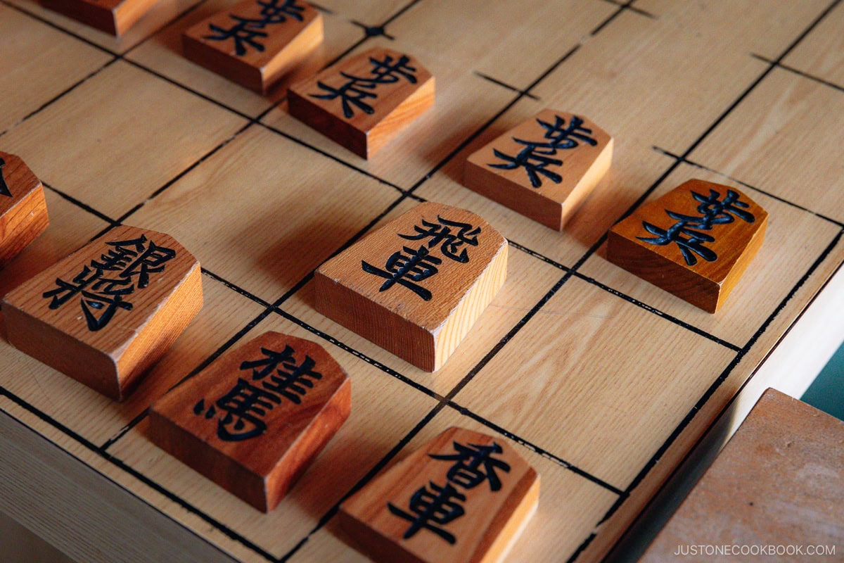 shogi pieces on a real board
