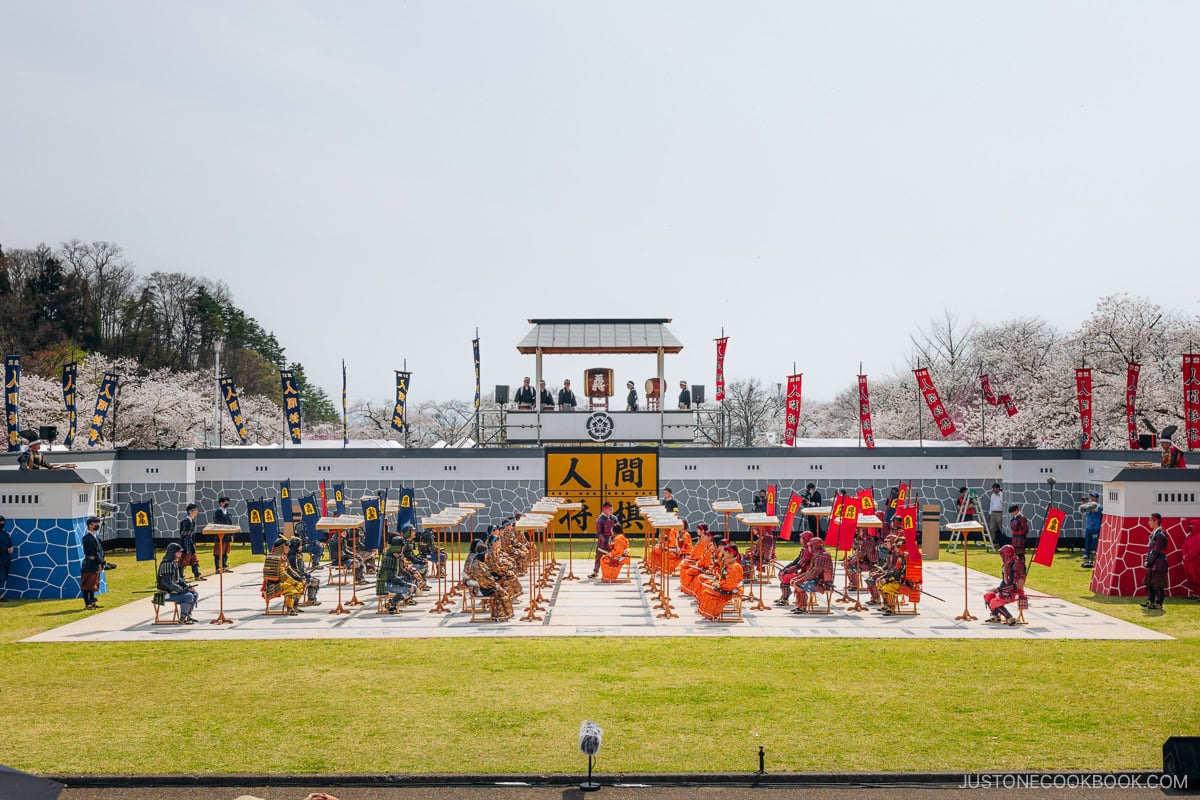 Ningen Shogi festival under cherry blossoms