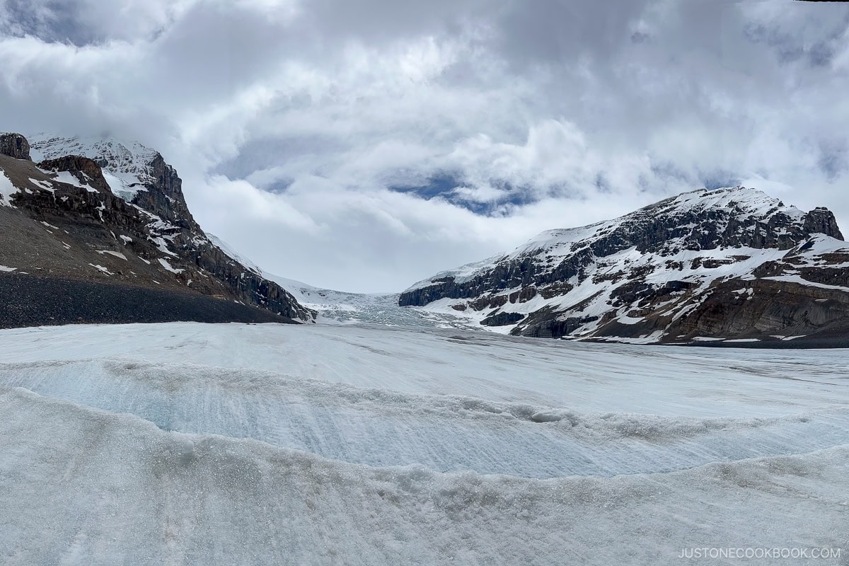 looking up at Athabasca Glacier