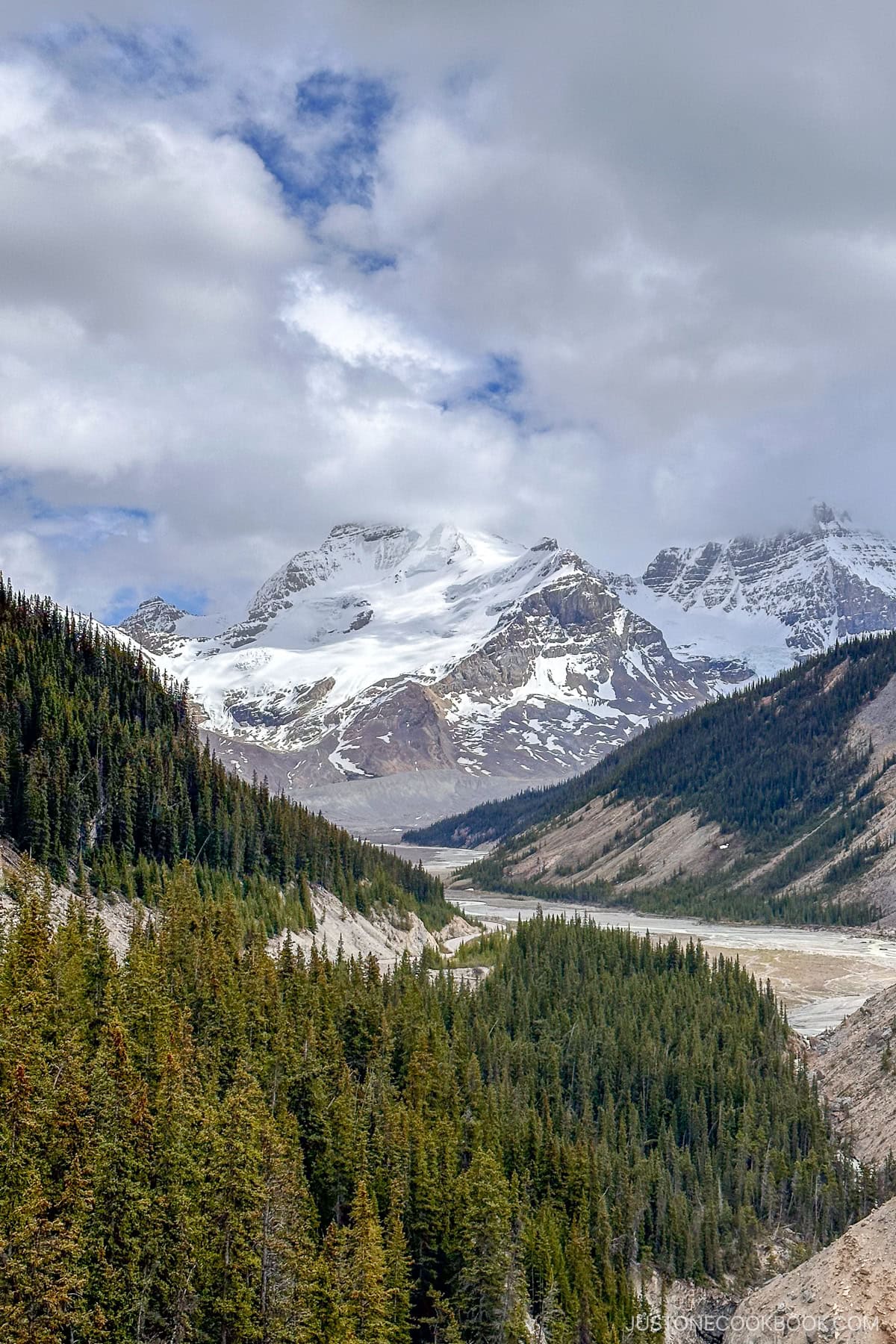 view of mountain peaks around Columbia Icefield Skywalk