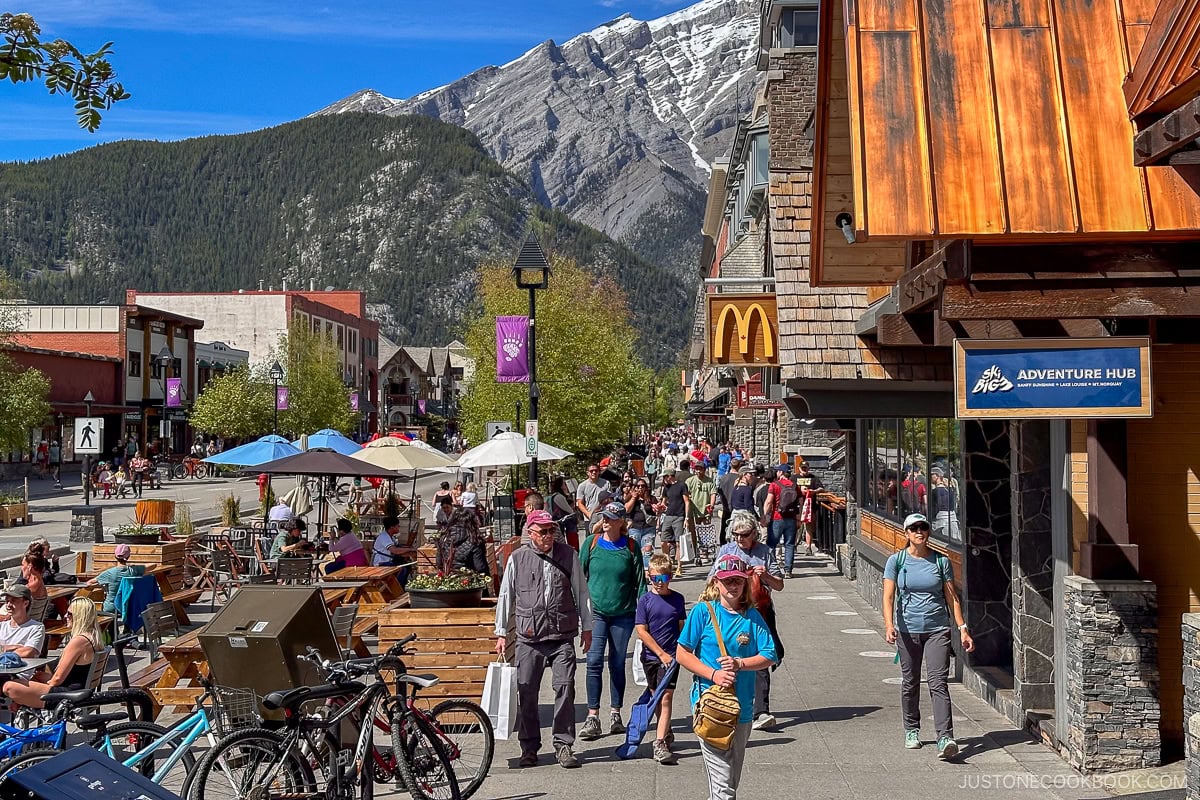 people walking in downtown Banff