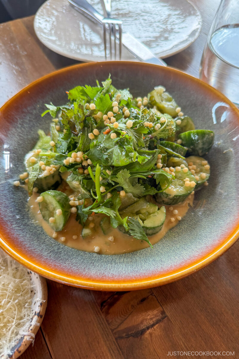 salad on a circular bowl on a table
