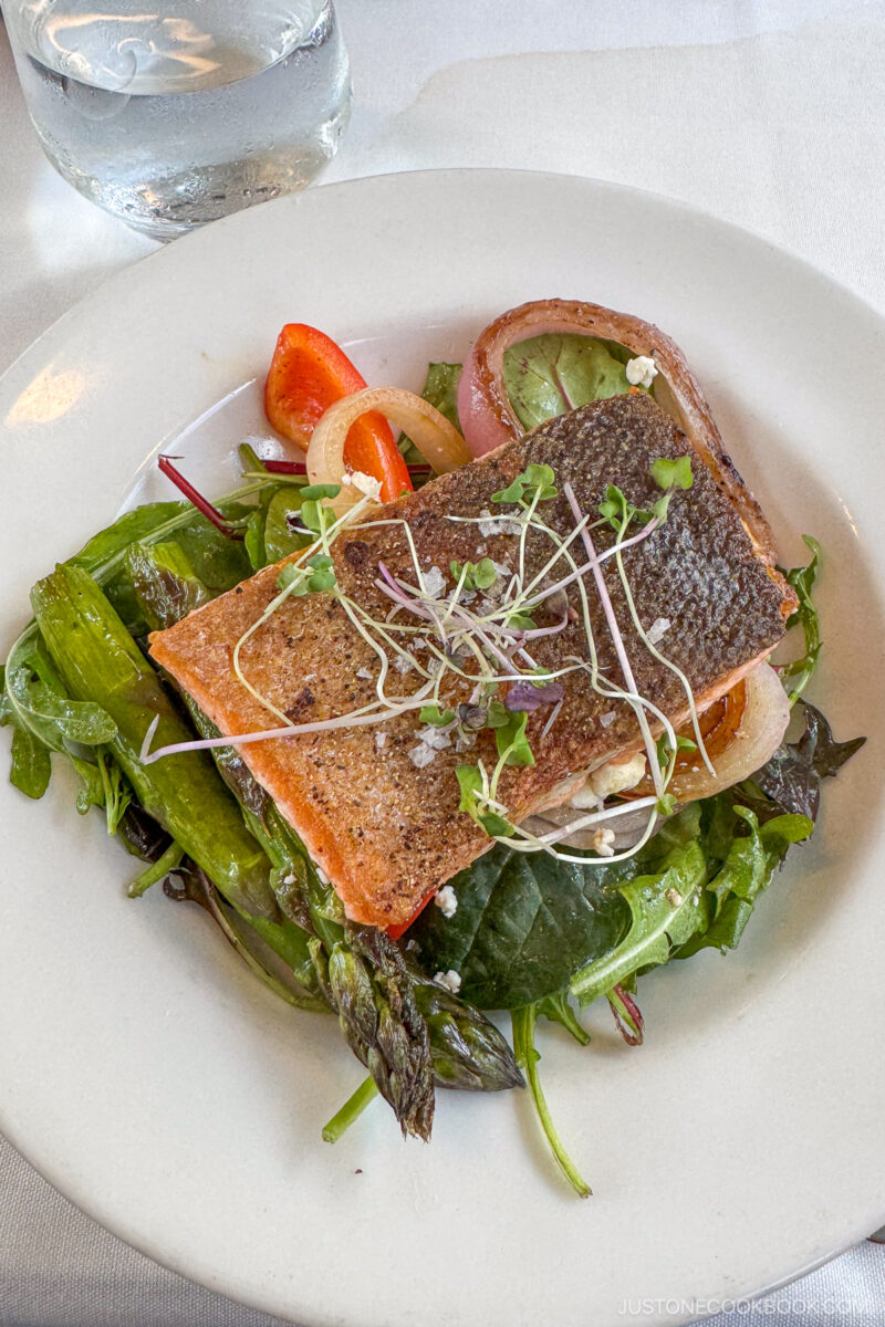 trout dish on a white plate