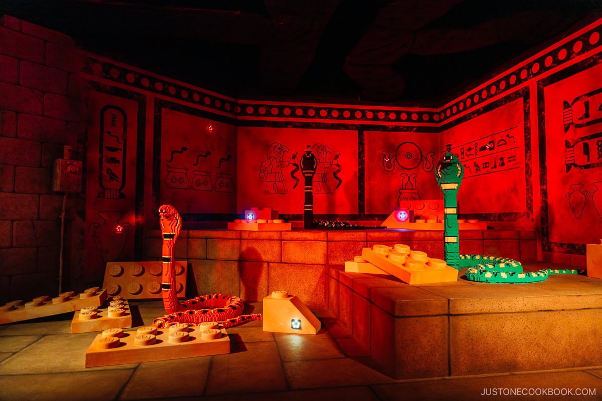 Snakes made from Lego in an Egyptian style room