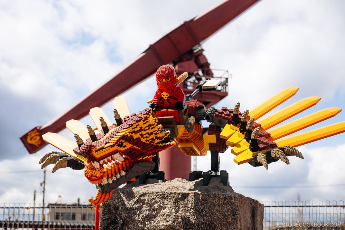 Ninja riding a dragon made from Lego
