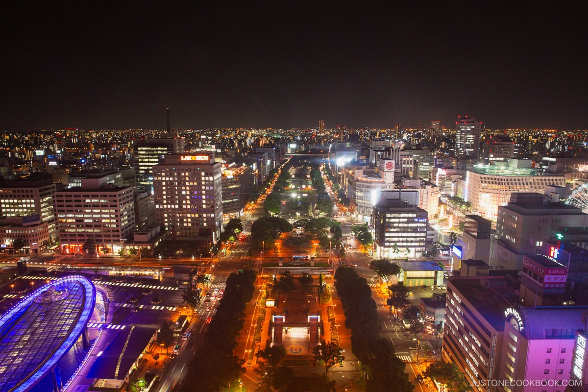 Nagoya TV Tower view over nighttime Nagoya city