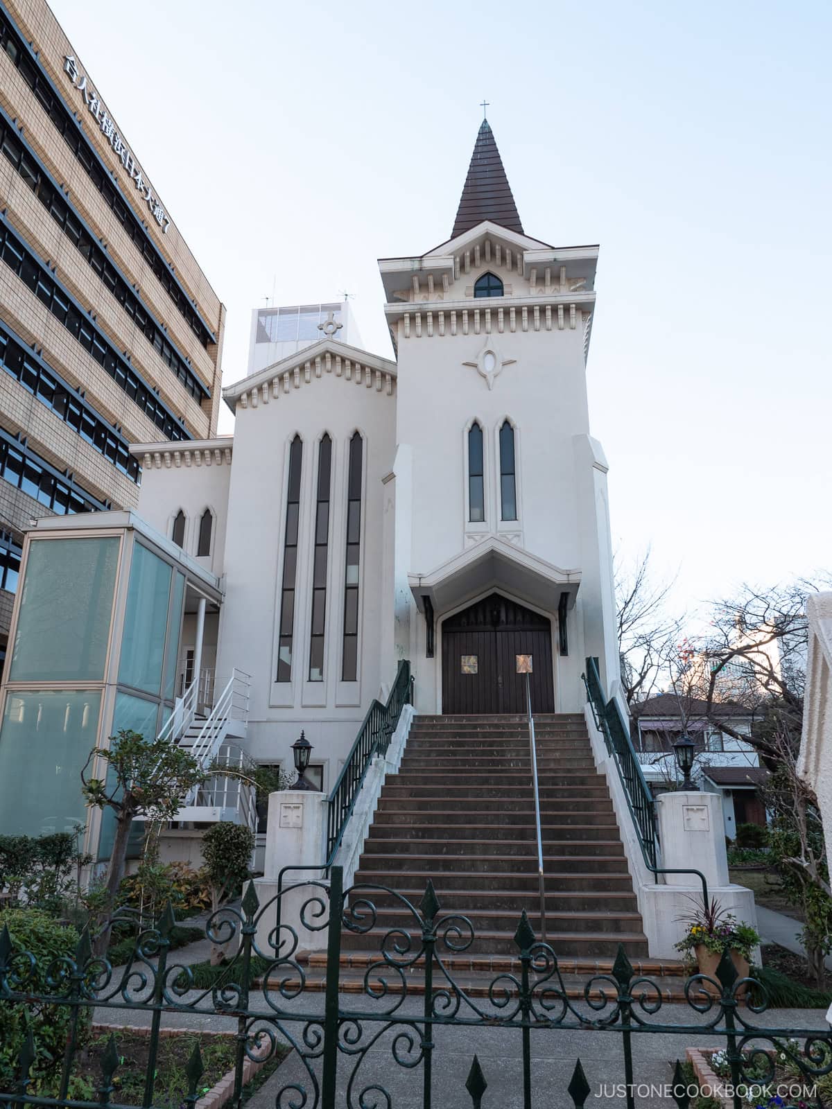 a white church building