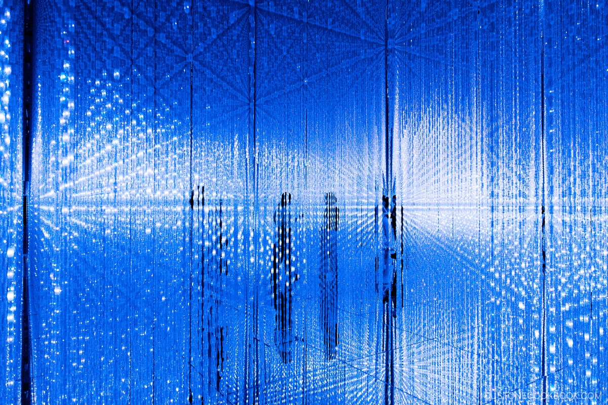 blue led lights hanging from ceiling