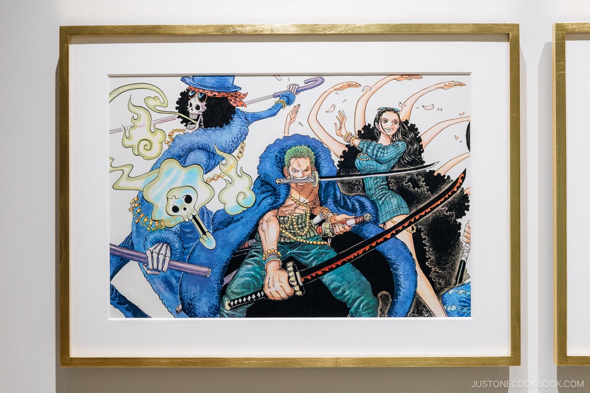 Framed One Piece manga drawing