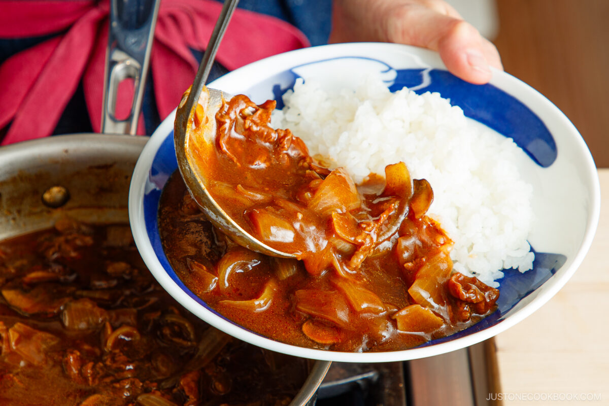Serve the Hayashi Rice over the rice.